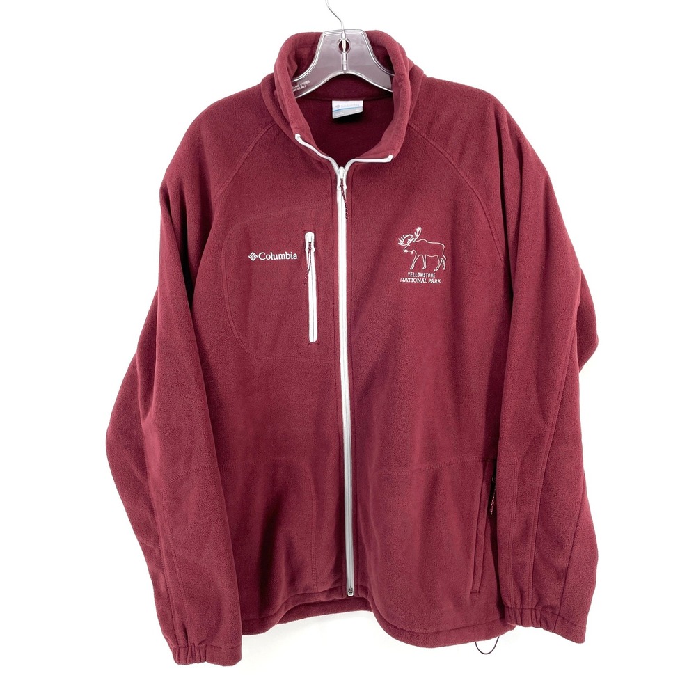 Columbia Yellowstone National Park Fleece Jacket Mens XL Maroon Full Zip Moose